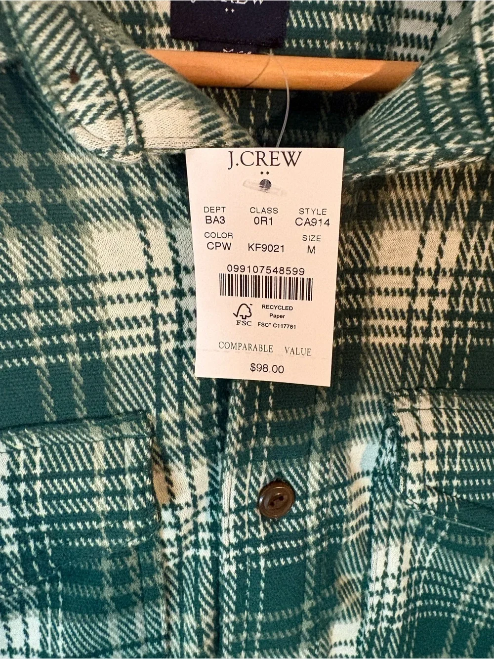 J.Crew Men's Medium Double-Knit Green Plaid Work Shirt Jacket NWT CA914 Shacket
